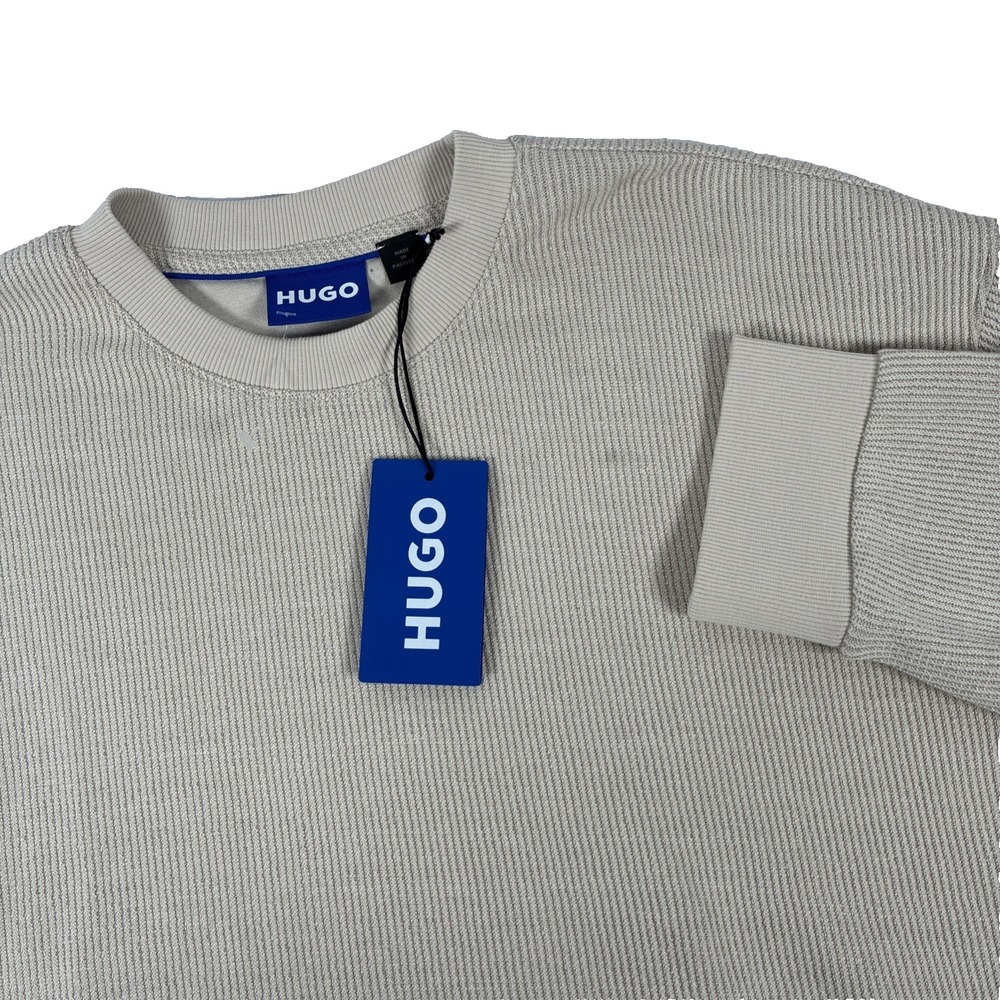NWT Hugo Boss Mens Size M Beige Waffle Knit Lightweight Crew Neck Sweater Top